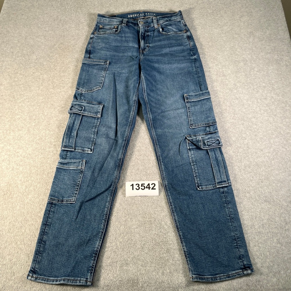 American Eagle Outfitters Real Good Straight Jeans Womens 2 Blue Stretch Cargo